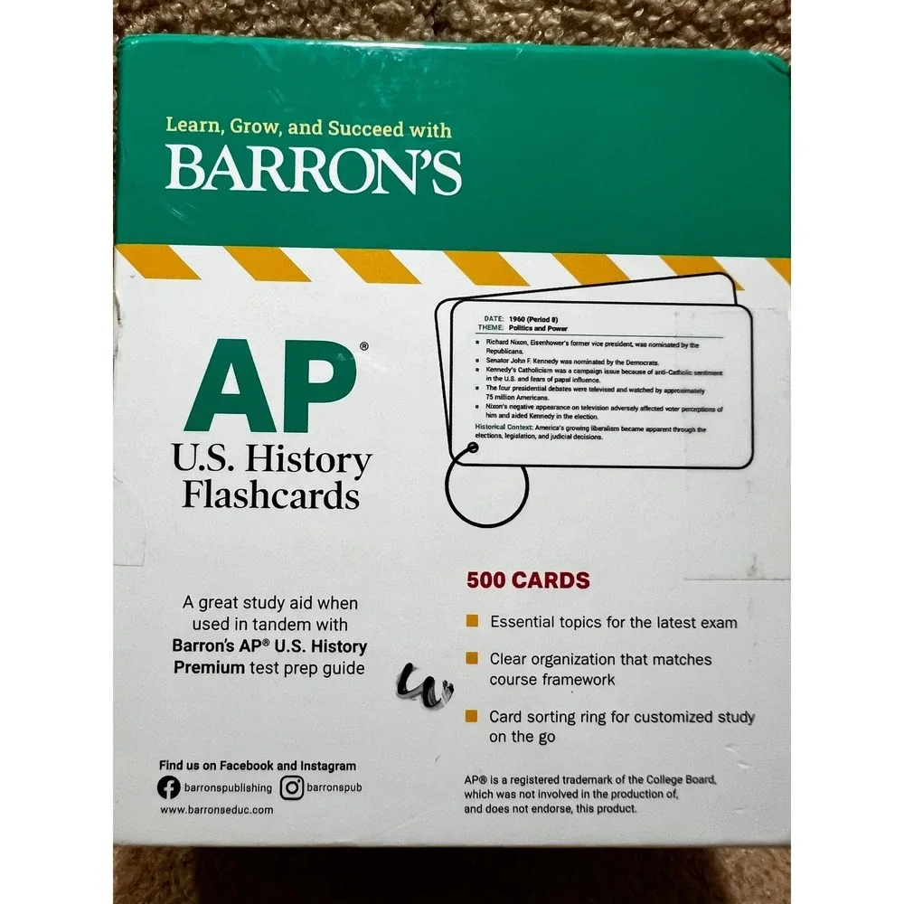 Barron's AP U.S. History Flashcards 4th Edition 500 Cards Test Prep New Sealed
